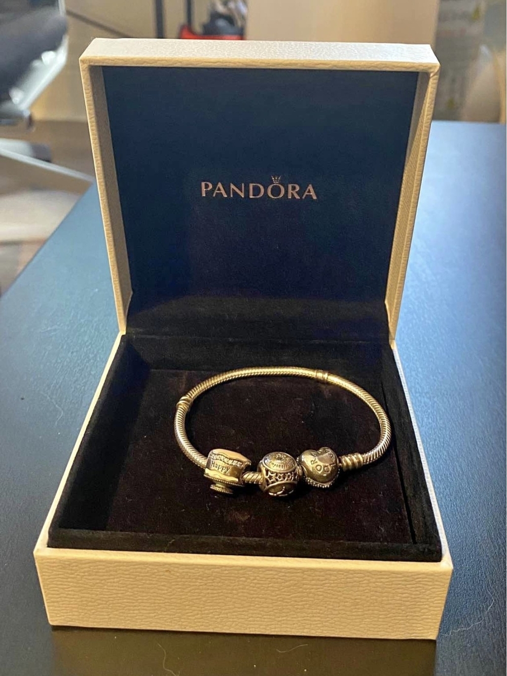 Pandora Silver Charm Snake Chain Bracelet with Charms